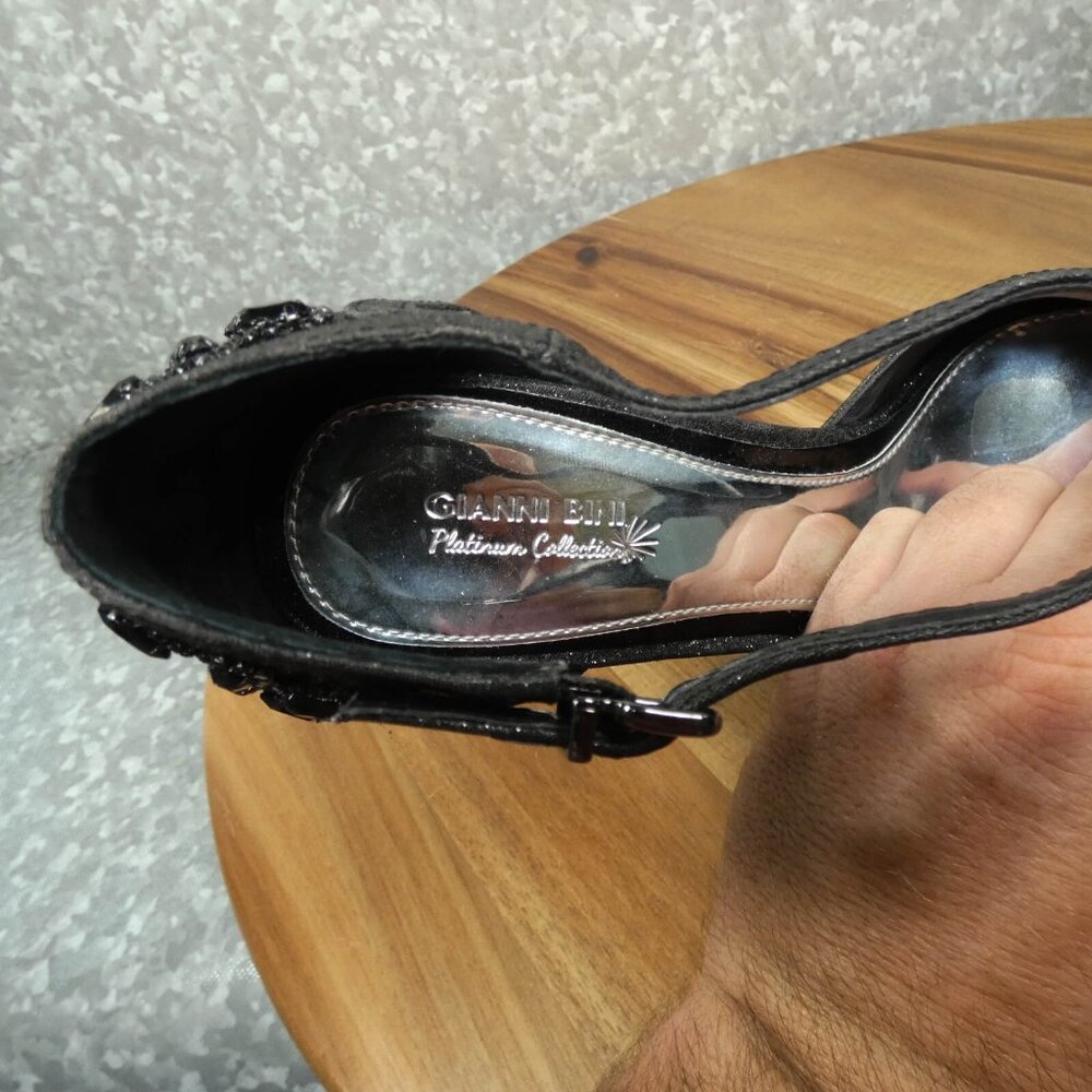 Gianni Bini Heels Black Sparkled Rhinestones Stiletto Peep Toe Shoe - Picture 12 of 12